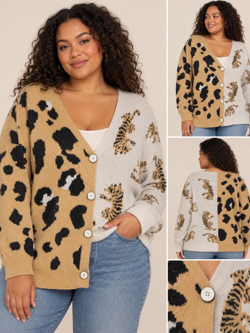 SHEIN Curve Animal Print Colourblock Cardigan – Size 3XL